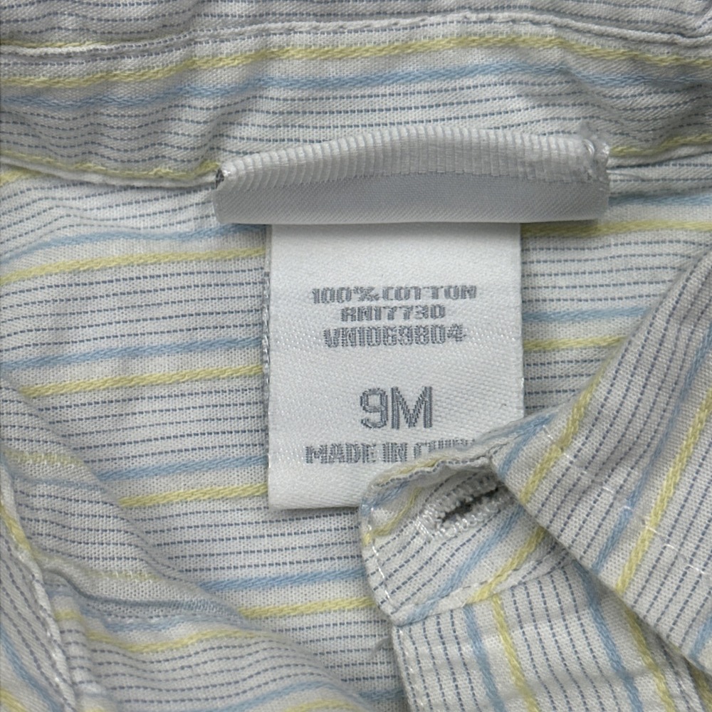Lullaby Club Baby 9M Striped Button Down Shirt Pastel Blue Yellow White Cotton - Picture 6 of 8